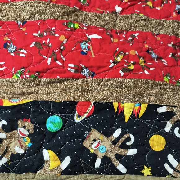 Project Linus Sock Monkey Playing Sports Quilted Baby Blanket - Picture 4 of 5